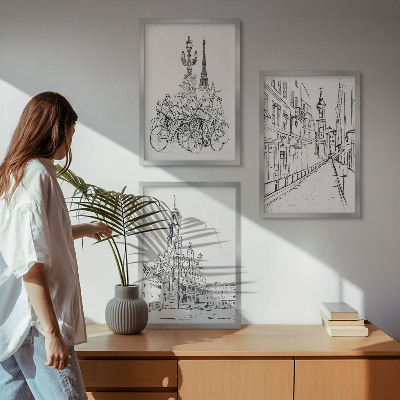 Lot de 3 tableaux pour salon Dessins simples de paysages urbains