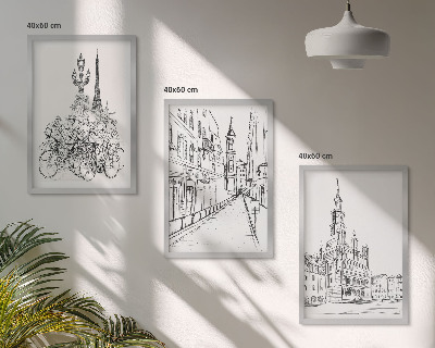 Lot de 3 tableaux pour salon Dessins simples de paysages urbains