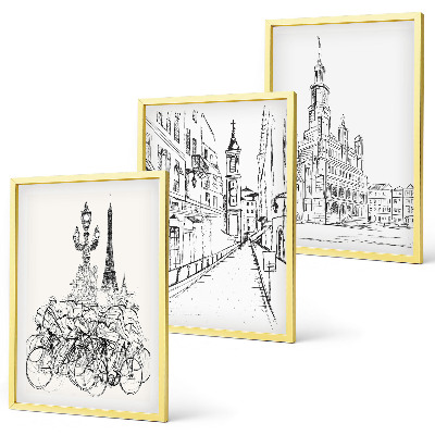 Lot de 3 tableaux pour salon Dessins simples de paysages urbains