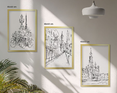 Lot de 3 tableaux pour salon Dessins simples de paysages urbains