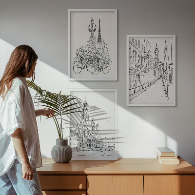 Lot de 3 tableaux pour salon Dessins simples de paysages urbains