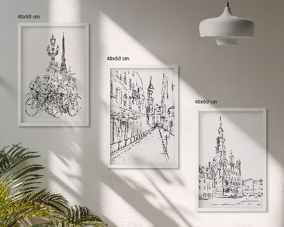 Lot de 3 tableaux pour salon Dessins simples de paysages urbains