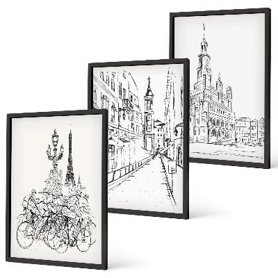 Lot de 3 tableaux pour salon Dessins simples de paysages urbains