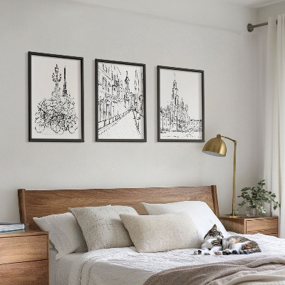 Lot de 3 tableaux pour salon Dessins simples de paysages urbains