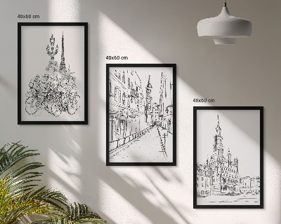 Lot de 3 tableaux pour salon Dessins simples de paysages urbains