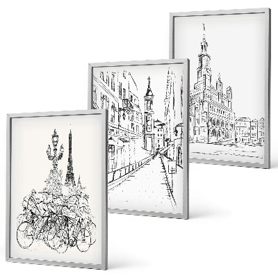 Lot de 3 tableaux pour salon Dessins simples de paysages urbains