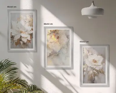 Lot de 3 tableaux pour salon avec un motif de fond abstrait aux fleurs lumineuses