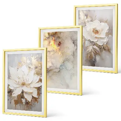 Lot de 3 tableaux pour salon avec un motif de fond abstrait aux fleurs lumineuses