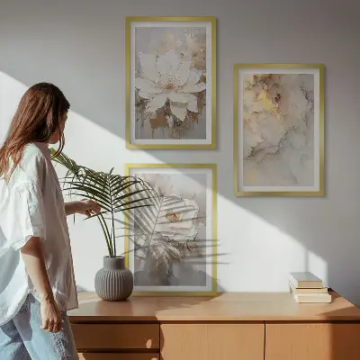 Lot de 3 tableaux pour salon avec un motif de fond abstrait aux fleurs lumineuses