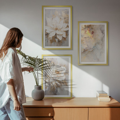 Lot de 3 tableaux pour salon Fond abstrait lumineux de fleurs