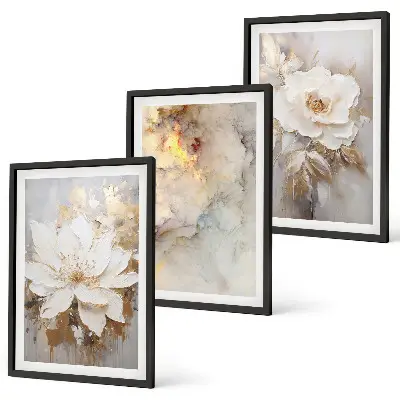 Lot de 3 tableaux pour salon avec un motif de fond abstrait aux fleurs lumineuses