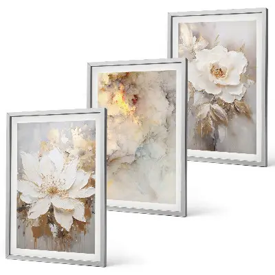Lot de 3 tableaux pour salon avec un motif de fond abstrait aux fleurs lumineuses