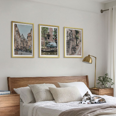 Lot de 3 tableaux pour salon Vues de la ville sur les bâtiments