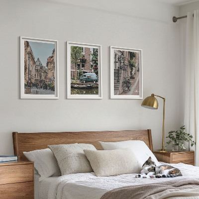 Lot de 3 tableaux pour salon Vues de la ville sur les bâtiments