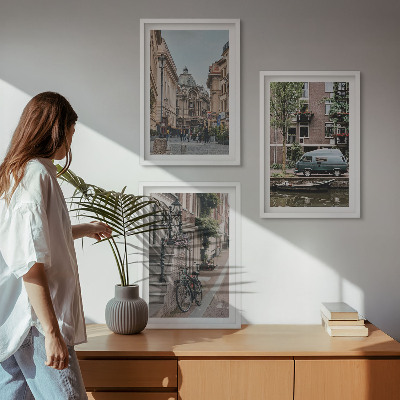 Lot de 3 tableaux pour salon Vues de la ville sur les bâtiments