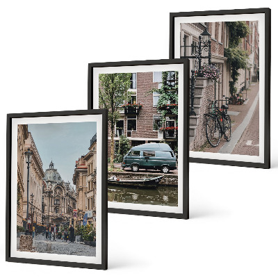 Lot de 3 tableaux pour salon Vues de la ville sur les bâtiments