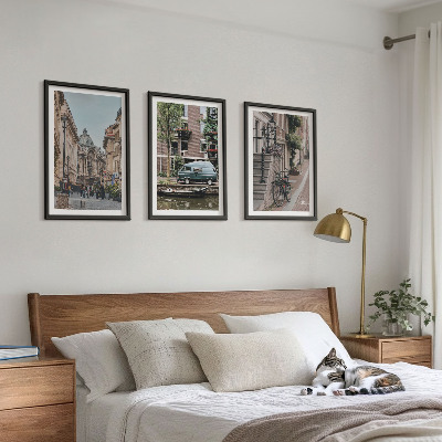 Lot de 3 tableaux pour salon Vues de la ville sur les bâtiments