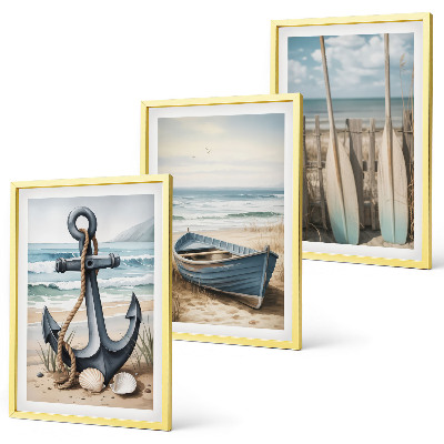Lot de 3 tableaux pour salon Ancre bateau rames plage