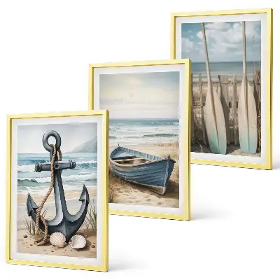 Lot de 3 tableaux pour salon avec motif ancre bateau rames et plage