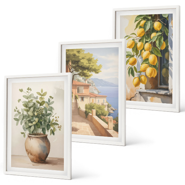Lot de 3 tableaux pour salon Des fleurs dans un vase, une mer de citrons