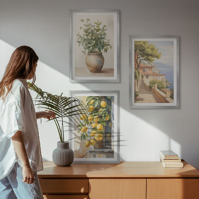 Lot de 3 tableaux pour salon Des fleurs dans un vase, une mer de citrons
