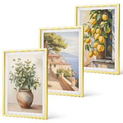 Lot de 3 tableaux pour salon Des fleurs dans un vase, une mer de citrons