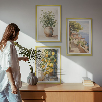 Lot de 3 tableaux pour salon Des fleurs dans un vase, une mer de citrons