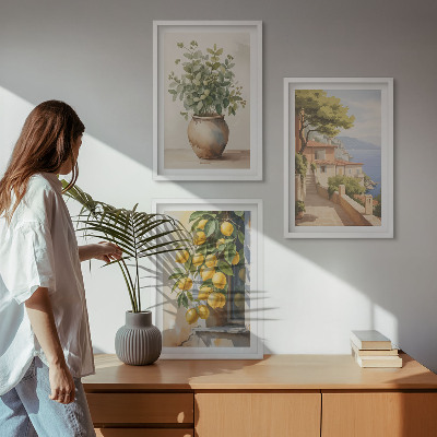 Lot de 3 tableaux pour salon Des fleurs dans un vase, une mer de citrons