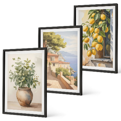 Lot de 3 tableaux pour salon Des fleurs dans un vase, une mer de citrons