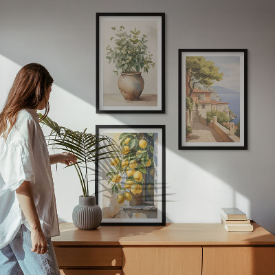 Lot de 3 tableaux pour salon Des fleurs dans un vase, une mer de citrons