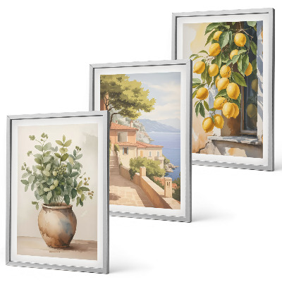 Lot de 3 tableaux pour salon Des fleurs dans un vase, une mer de citrons