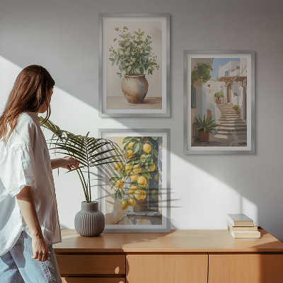 Lot de 3 tableaux pour salon Citronniers en pot rue
