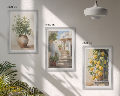 Lot de 3 tableaux pour salon Citronniers en pot rue