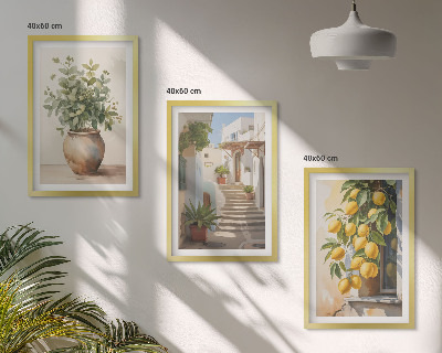 Lot de 3 tableaux pour salon Citronniers en pot rue