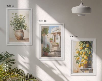 Lot de 3 tableaux pour salon Citronniers en pot rue