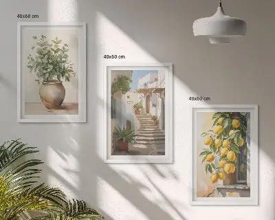 Tableaux Citronniers en pot rue lot de 3 décorations murales pour salon