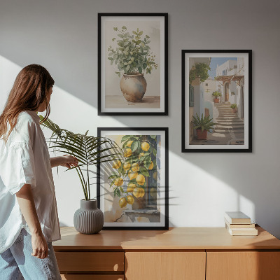 Lot de 3 tableaux pour salon Citronniers en pot rue
