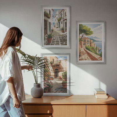 Cadre photo mural Rues, maisons, plantes, pots