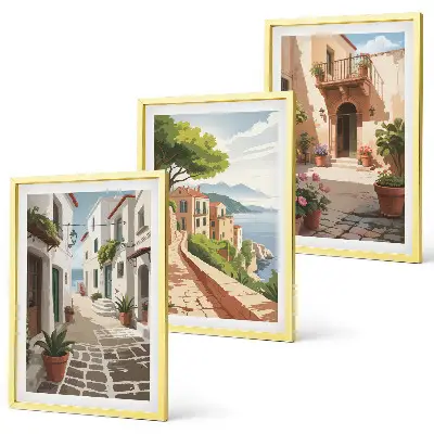 Cadre photo mural avec motifs de rues, maisons, plantes et pots