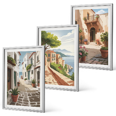 Cadre photo mural Rues, maisons, plantes, pots