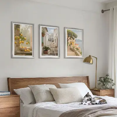 Lot de 3 tableaux pour salon vue sur des agrumes depuis la fenêtre
