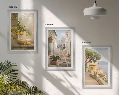 Lot de 3 tableaux pour salon vue sur des agrumes depuis la fenêtre