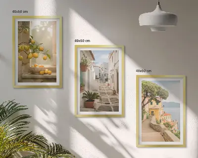Lot de 3 tableaux pour salon vue sur des agrumes depuis la fenêtre