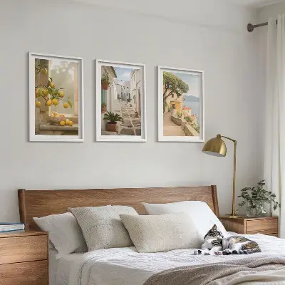 Lot de 3 tableaux pour salon vue sur des agrumes depuis la fenêtre