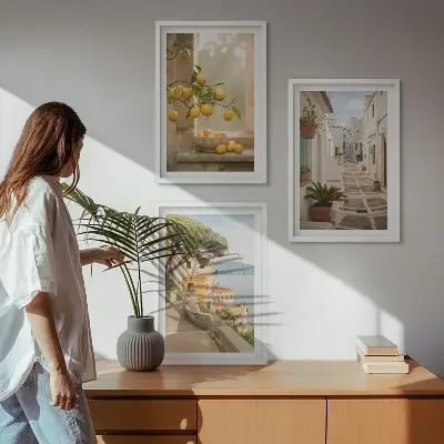 Lot de 3 tableaux pour salon vue sur des agrumes depuis la fenêtre