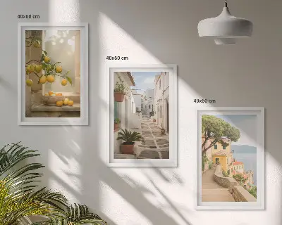 Lot de 3 tableaux pour salon vue sur des agrumes depuis la fenêtre