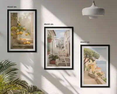Lot de 3 tableaux pour salon vue sur des agrumes depuis la fenêtre