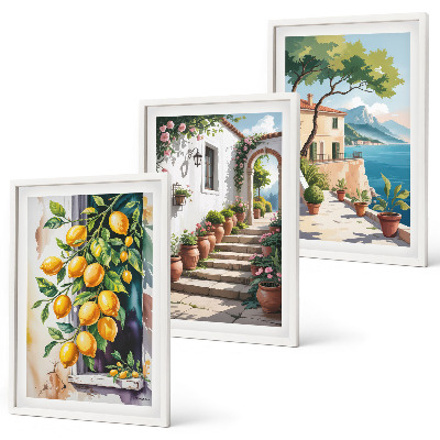 Cadre photo mural Citrons, fleurs, vue sur la mer