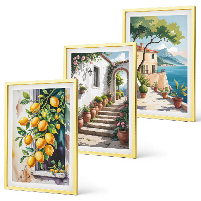 Cadre photo mural Citrons, fleurs, vue sur la mer