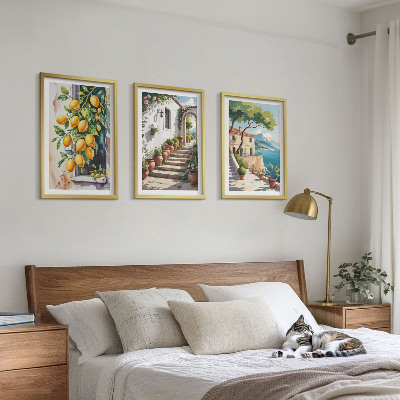 Cadre photo mural Citrons, fleurs, vue sur la mer